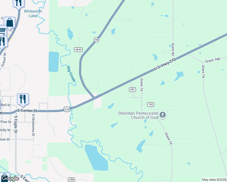 map of restaurants, bars, coffee shops, grocery stores, and more near 1411 U.S. 270 in Sheridan