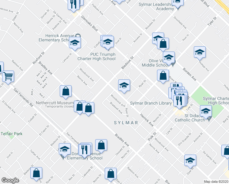 map of restaurants, bars, coffee shops, grocery stores, and more near 13169 Herrick Avenue in Los Angeles