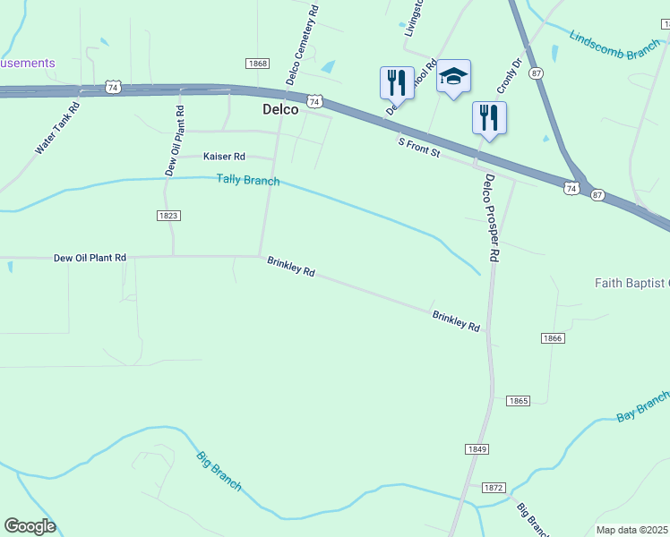 map of restaurants, bars, coffee shops, grocery stores, and more near 456 Brinkley Road in Delco