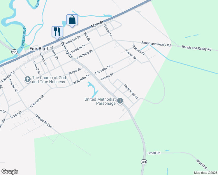 map of restaurants, bars, coffee shops, grocery stores, and more near 308 Conway Road in Fair Bluff