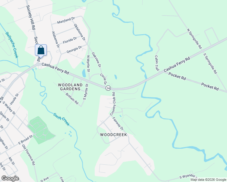 map of restaurants, bars, coffee shops, grocery stores, and more near 605 Cashua Ferry Road in Darlington