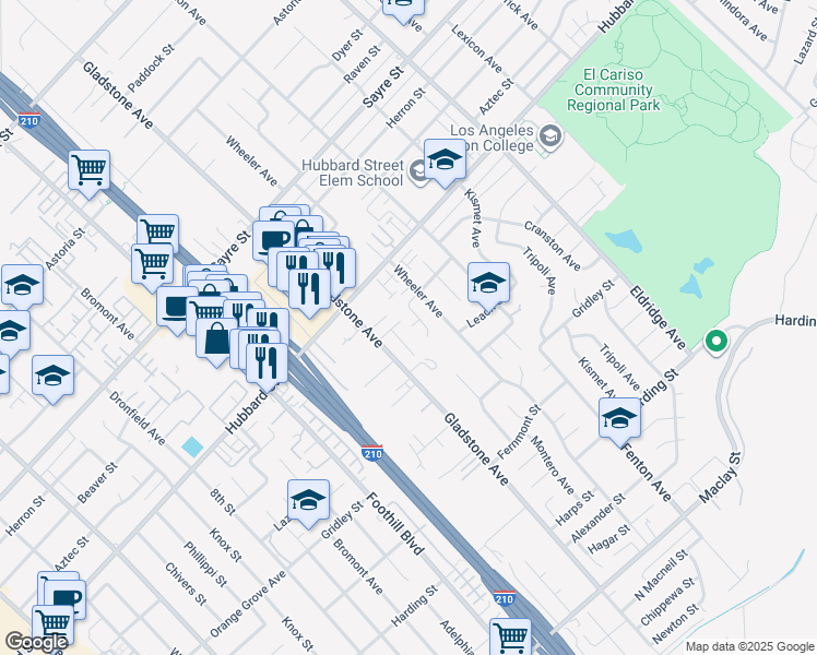 map of restaurants, bars, coffee shops, grocery stores, and more near 13155 Vista View Circle in Los Angeles