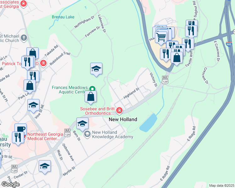 map of restaurants, bars, coffee shops, grocery stores, and more near 31 Quarry Street in Gainesville