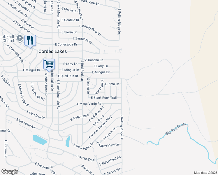 map of restaurants, bars, coffee shops, grocery stores, and more near 16046 S Yavapai Dr in Mayer