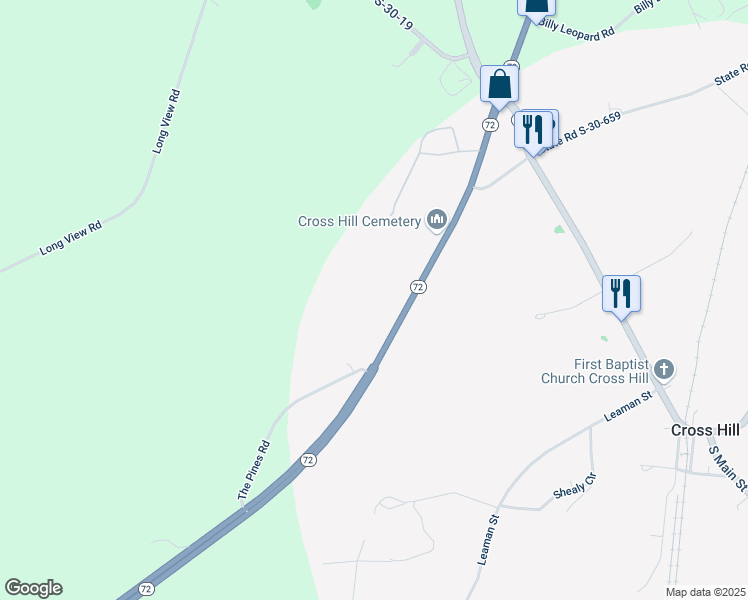 map of restaurants, bars, coffee shops, grocery stores, and more near 13426 South Carolina 72 in Cross Hill