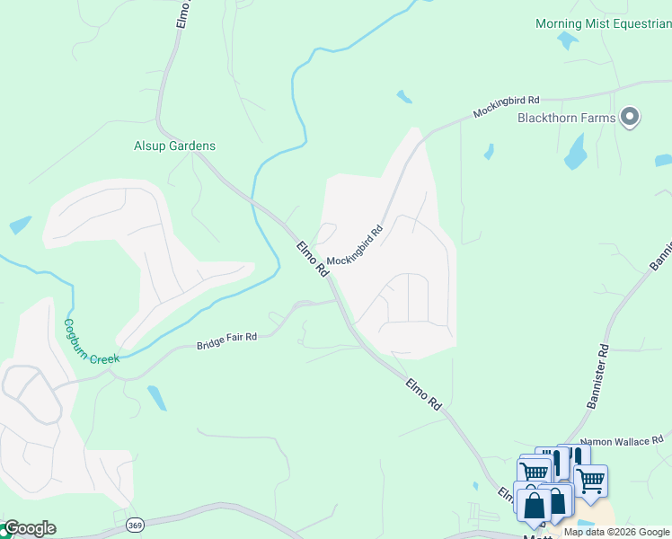 map of restaurants, bars, coffee shops, grocery stores, and more near 6044 Mockingbird Road in Cumming