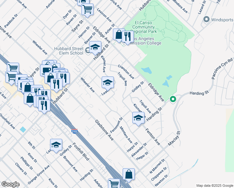 map of restaurants, bars, coffee shops, grocery stores, and more near 13168 Fenton Avenue in Los Angeles