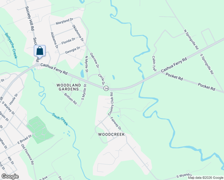 map of restaurants, bars, coffee shops, grocery stores, and more near 605 Cashua Ferry Road in Darlington