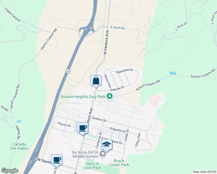 map of restaurants, bars, coffee shops, grocery stores, and more near 2821 Sioux Avenue in Ventura