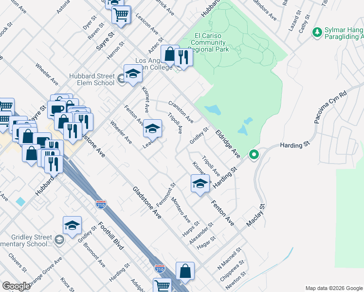 map of restaurants, bars, coffee shops, grocery stores, and more near 13192 Tripoli Ave in Los Angeles