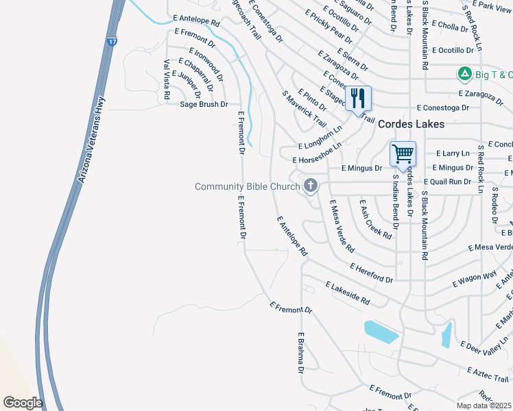 map of restaurants, bars, coffee shops, grocery stores, and more near 16070 Wagon Lane in Mayer