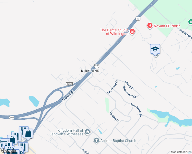 map of restaurants, bars, coffee shops, grocery stores, and more near 8786 Market Street in Wilmington