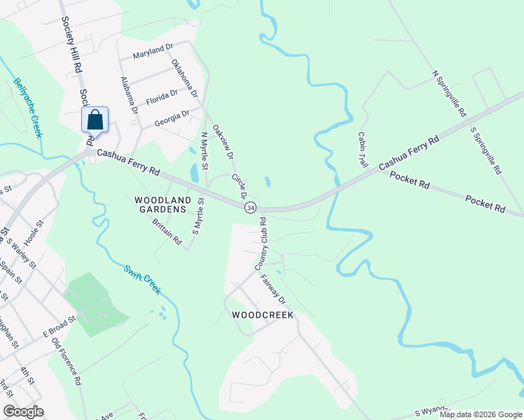 map of restaurants, bars, coffee shops, grocery stores, and more near 605 Cashua Ferry Road in Darlington