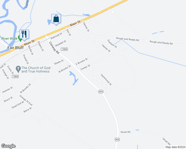 map of restaurants, bars, coffee shops, grocery stores, and more near 541 Elm Street in Fair Bluff