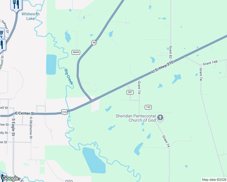 map of restaurants, bars, coffee shops, grocery stores, and more near 1411 U.S. 270 in Sheridan