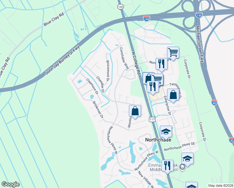 map of restaurants, bars, coffee shops, grocery stores, and more near 3205 Queensbury Court in Wilmington