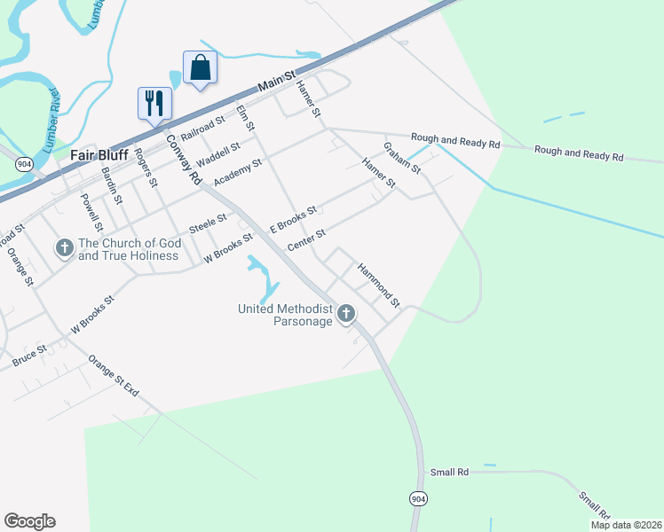 map of restaurants, bars, coffee shops, grocery stores, and more near 308 Conway Road in Fair Bluff