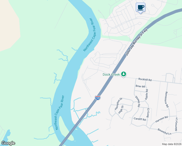 map of restaurants, bars, coffee shops, grocery stores, and more near 1305 Rockhill Road in Castle Hayne