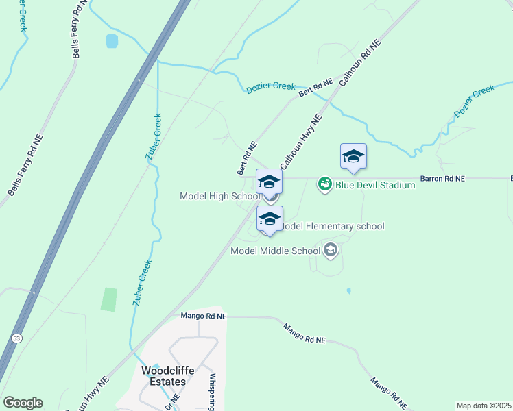 map of restaurants, bars, coffee shops, grocery stores, and more near 3200 Calhoun Road Northeast in Rome