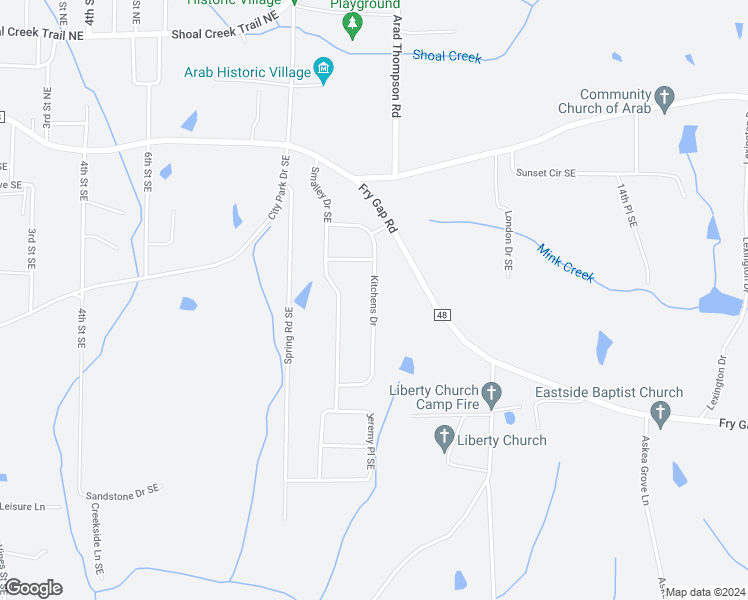 map of restaurants, bars, coffee shops, grocery stores, and more near 524 Kitchens Drive in Arab