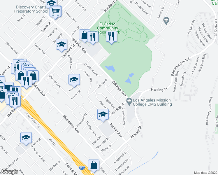 map of restaurants, bars, coffee shops, grocery stores, and more near 12990 Halford Street in Los Angeles