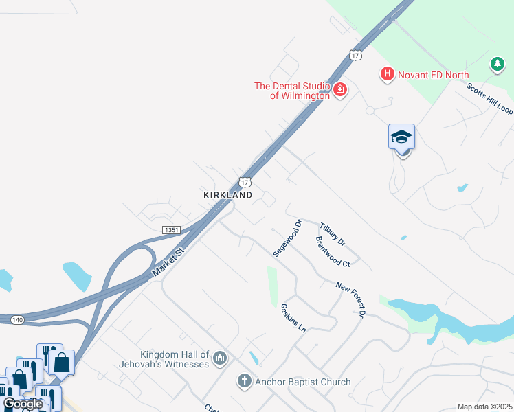 map of restaurants, bars, coffee shops, grocery stores, and more near 8786 Market Street in Wilmington