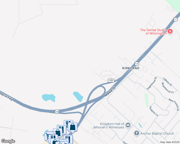 map of restaurants, bars, coffee shops, grocery stores, and more near 8605 Market Street in Wilmington