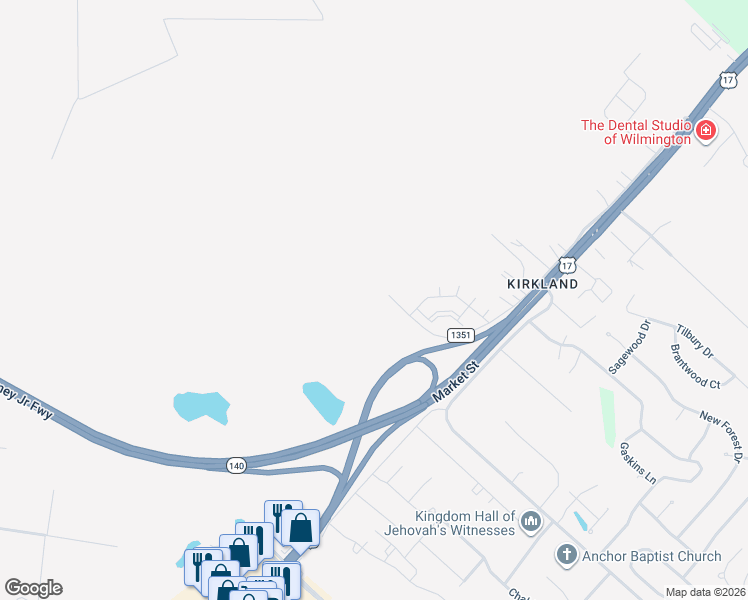 map of restaurants, bars, coffee shops, grocery stores, and more near 8605 Market Street in Wilmington