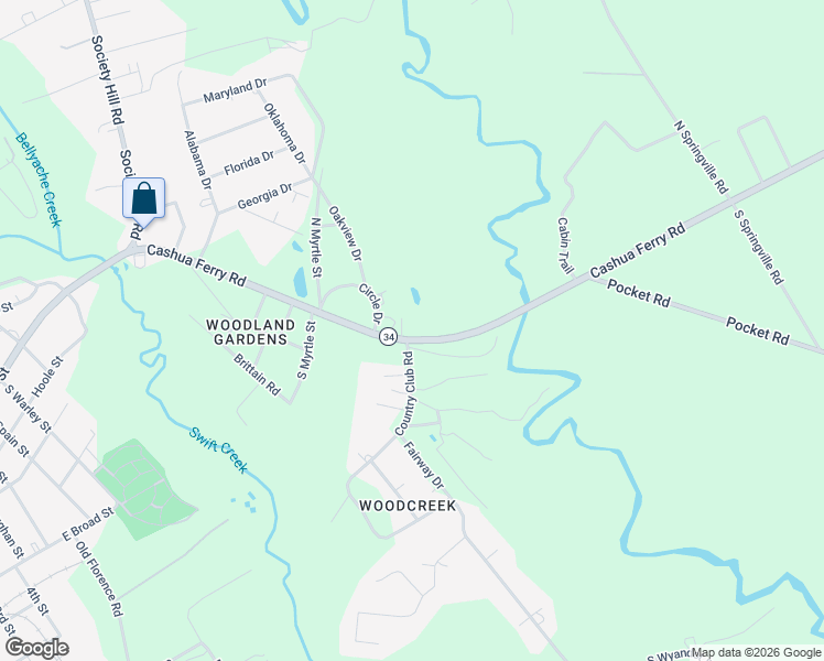 map of restaurants, bars, coffee shops, grocery stores, and more near 605 Cashua Ferry Road in Darlington