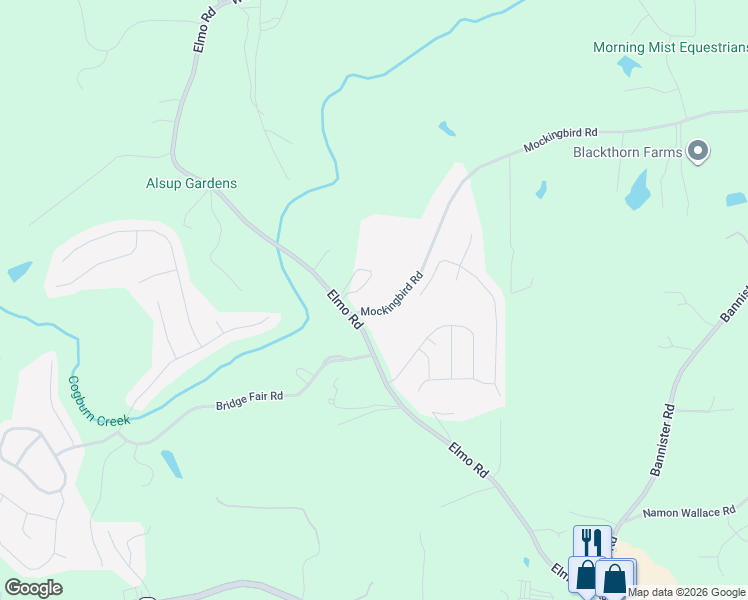 map of restaurants, bars, coffee shops, grocery stores, and more near 6044 Mockingbird Road in Cumming
