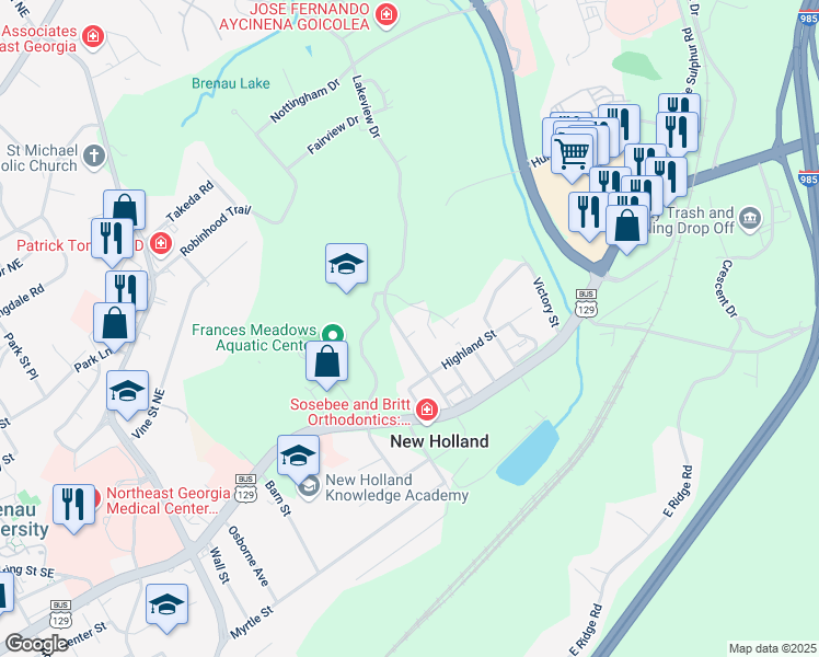 map of restaurants, bars, coffee shops, grocery stores, and more near 79 Liberty Court Drive in Gainesville