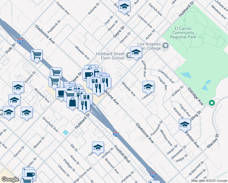 map of restaurants, bars, coffee shops, grocery stores, and more near 13471 Hubbard Street in Los Angeles