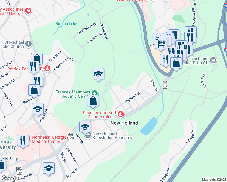 map of restaurants, bars, coffee shops, grocery stores, and more near 48 Quarry Street in Gainesville