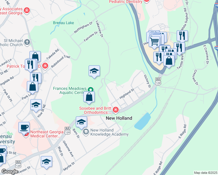 map of restaurants, bars, coffee shops, grocery stores, and more near 49 Quarry Street in Gainesville