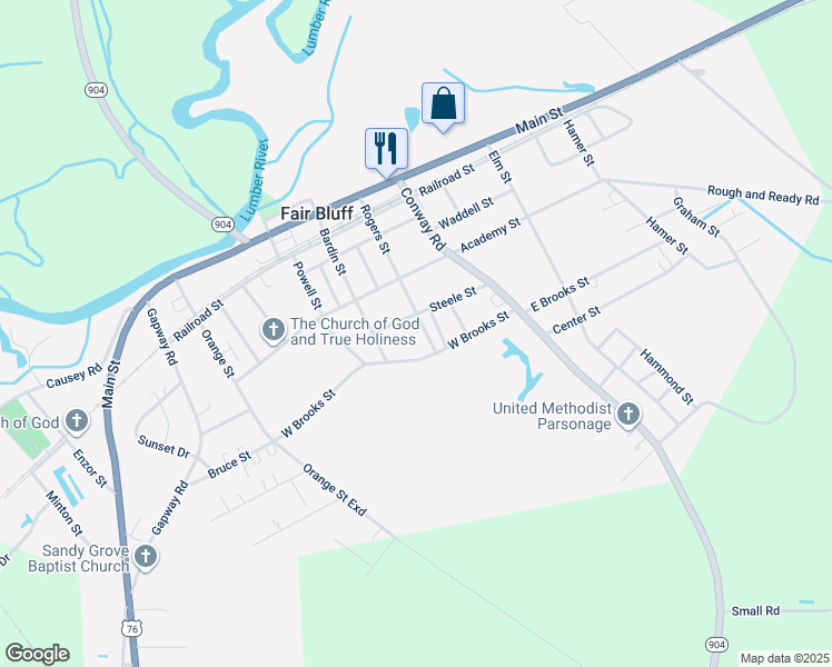 map of restaurants, bars, coffee shops, grocery stores, and more near 320 Rogers Street in Fair Bluff