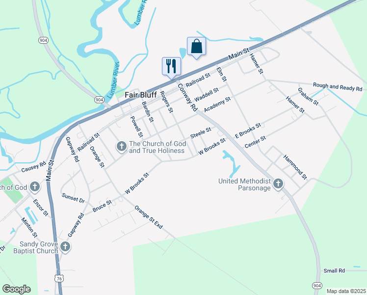 map of restaurants, bars, coffee shops, grocery stores, and more near 320 Rogers Street in Fair Bluff