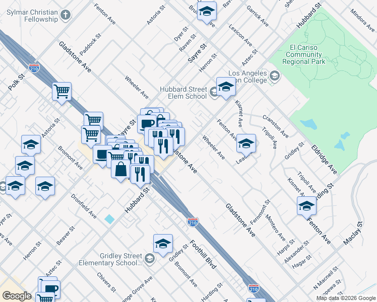 map of restaurants, bars, coffee shops, grocery stores, and more near 13474 Hubbard Street in Los Angeles