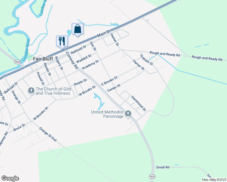 map of restaurants, bars, coffee shops, grocery stores, and more near 66 Center Street in Fair Bluff