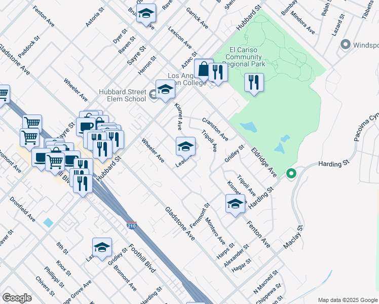 map of restaurants, bars, coffee shops, grocery stores, and more near 13226 Fenton Avenue in Los Angeles