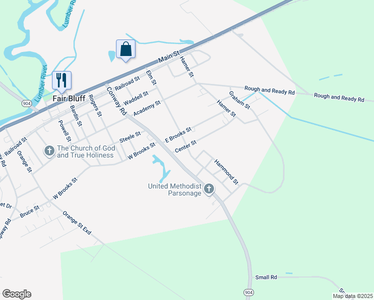 map of restaurants, bars, coffee shops, grocery stores, and more near 66 Center Street in Fair Bluff