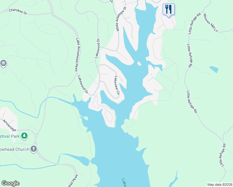 map of restaurants, bars, coffee shops, grocery stores, and more near 178 Lakeview Circle in Waleska