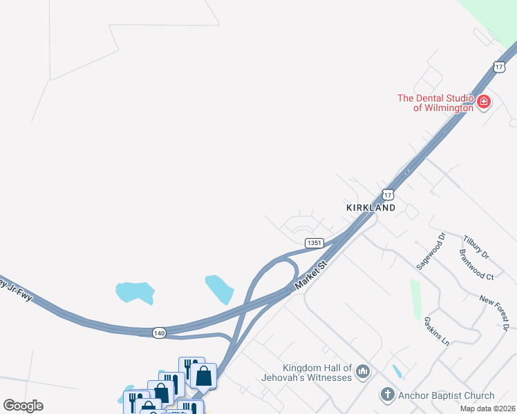 map of restaurants, bars, coffee shops, grocery stores, and more near 8601 State Road 1351 in Wilmington