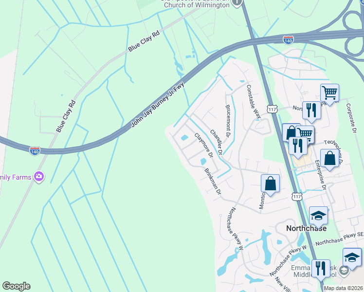 map of restaurants, bars, coffee shops, grocery stores, and more near 3013 Nevan Ln in Wilmington