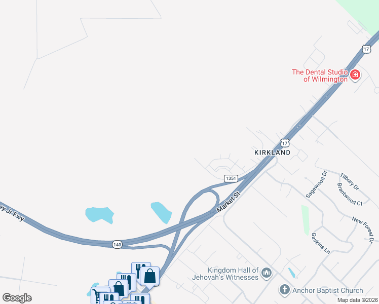 map of restaurants, bars, coffee shops, grocery stores, and more near 8601 State Road 1351 in Wilmington