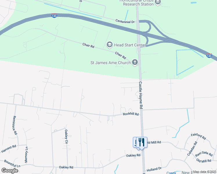 map of restaurants, bars, coffee shops, grocery stores, and more near 2545 Rockhill Road in Castle Hayne