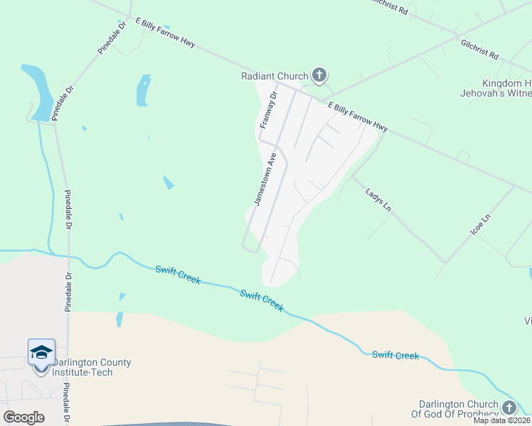 map of restaurants, bars, coffee shops, grocery stores, and more near 404 Jamestown Avenue in Darlington