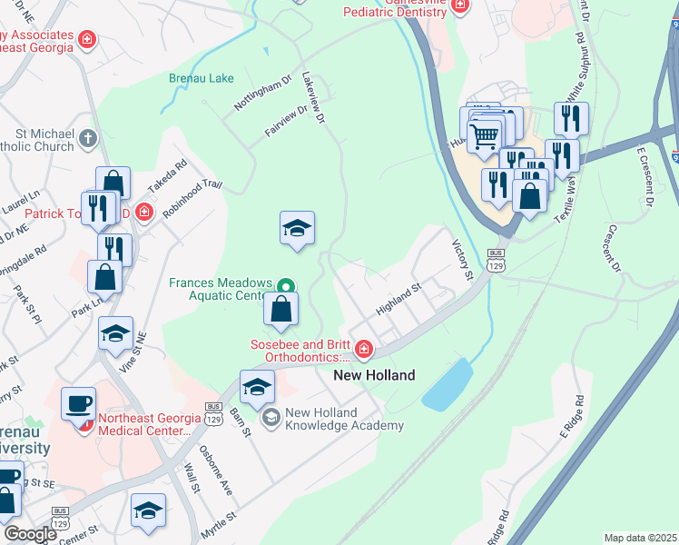 map of restaurants, bars, coffee shops, grocery stores, and more near 49 Quarry Street in Gainesville