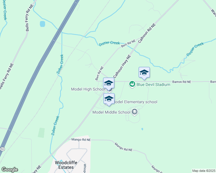 map of restaurants, bars, coffee shops, grocery stores, and more near 3240 Calhoun Highway Northeast in Rome