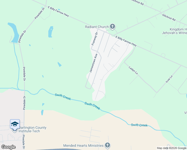 map of restaurants, bars, coffee shops, grocery stores, and more near 348 Jamestown Avenue in Darlington