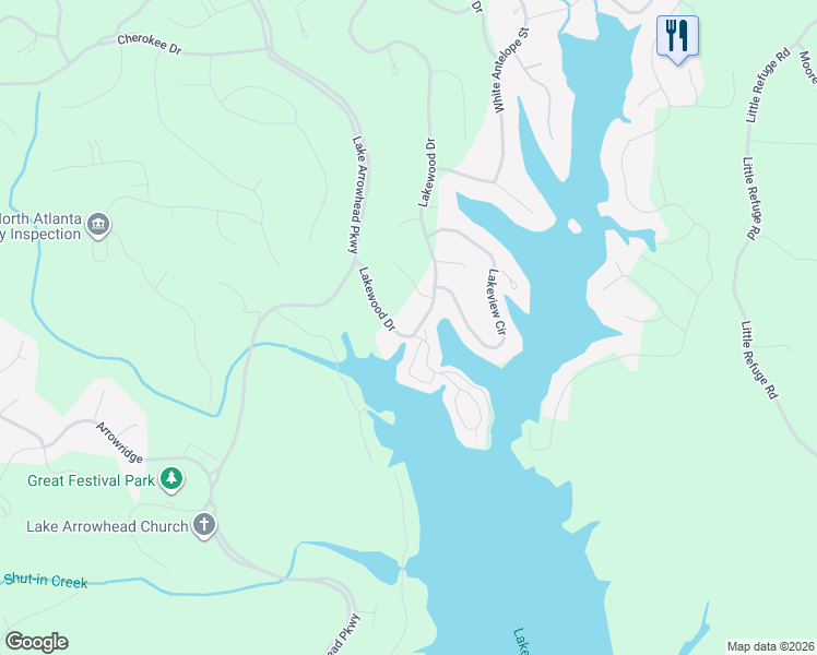 map of restaurants, bars, coffee shops, grocery stores, and more near 306 Lakewood Drive in Waleska